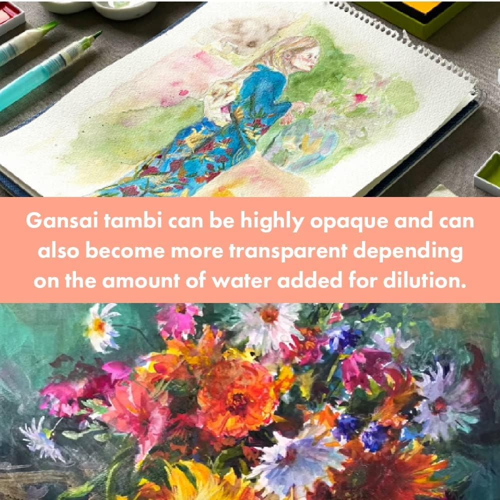 Kuretake Gansai Tanbi Set Paulownia Holz Vier Edle Farben, 100-Farben 4, Kasten, Muster, MC20/100WD4