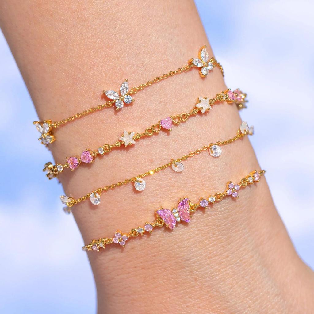 European & American Fashion Butterfly Heart Rhinestone Bracelet: Elegant Luxury Hand Jewelry in Sweet Copper