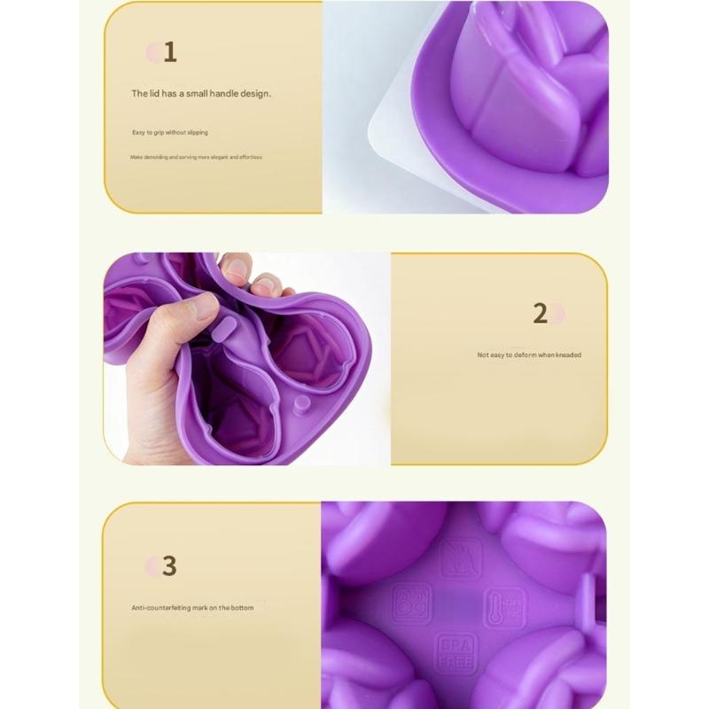 Food Grade Silicone Ice Mold with Tulips Design 4 Cavity Ice Cubes Tray Multipurpose Chocolate Dessert Crafting Mould