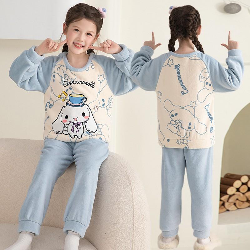 Girls Flannel Pajama Set Cartoon Print Long Sleeve Sleepwear Kids 8 Years Winter Home Outfit
