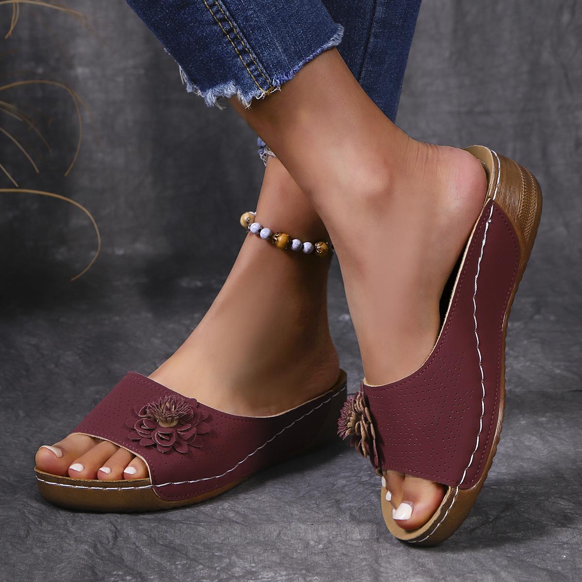 

Fashion Woman Shoes Sandals Summer Soft Ladies Shoes Slides Women s Sandals Wedge Women s Shoes Outdoor Slipper Footwear Female 43 вино красного