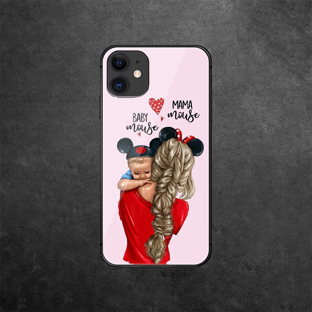 Mother Baby Mom Telefonfodral i härdat glas för iPhone Samsung Galaxy OnePlus Oppo Xiaomi Redmi Note SA 7 8 9 10 11 12 13 14 20 21 22 53 Pro Max Ultra