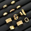 11Pcs/Set Irregular Geometric Hollow Out Rings For Women Exaggerated Smooth Stripe Gold Color Ring Set Party Jewelry Accessories