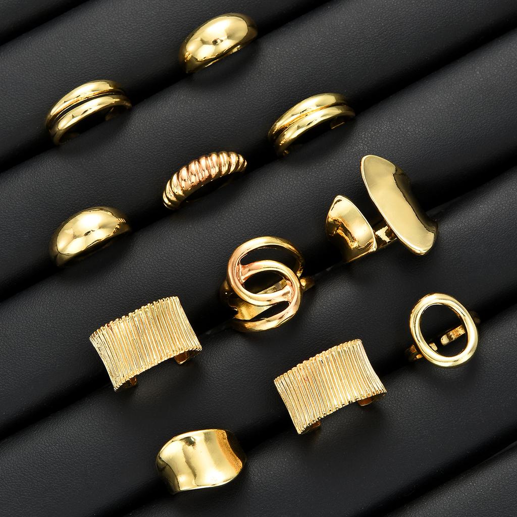 11Pcs/Set Irregular Geometric Hollow Out Rings For Women Exaggerated Smooth Stripe Gold Color Ring Set Party Jewelry Accessories