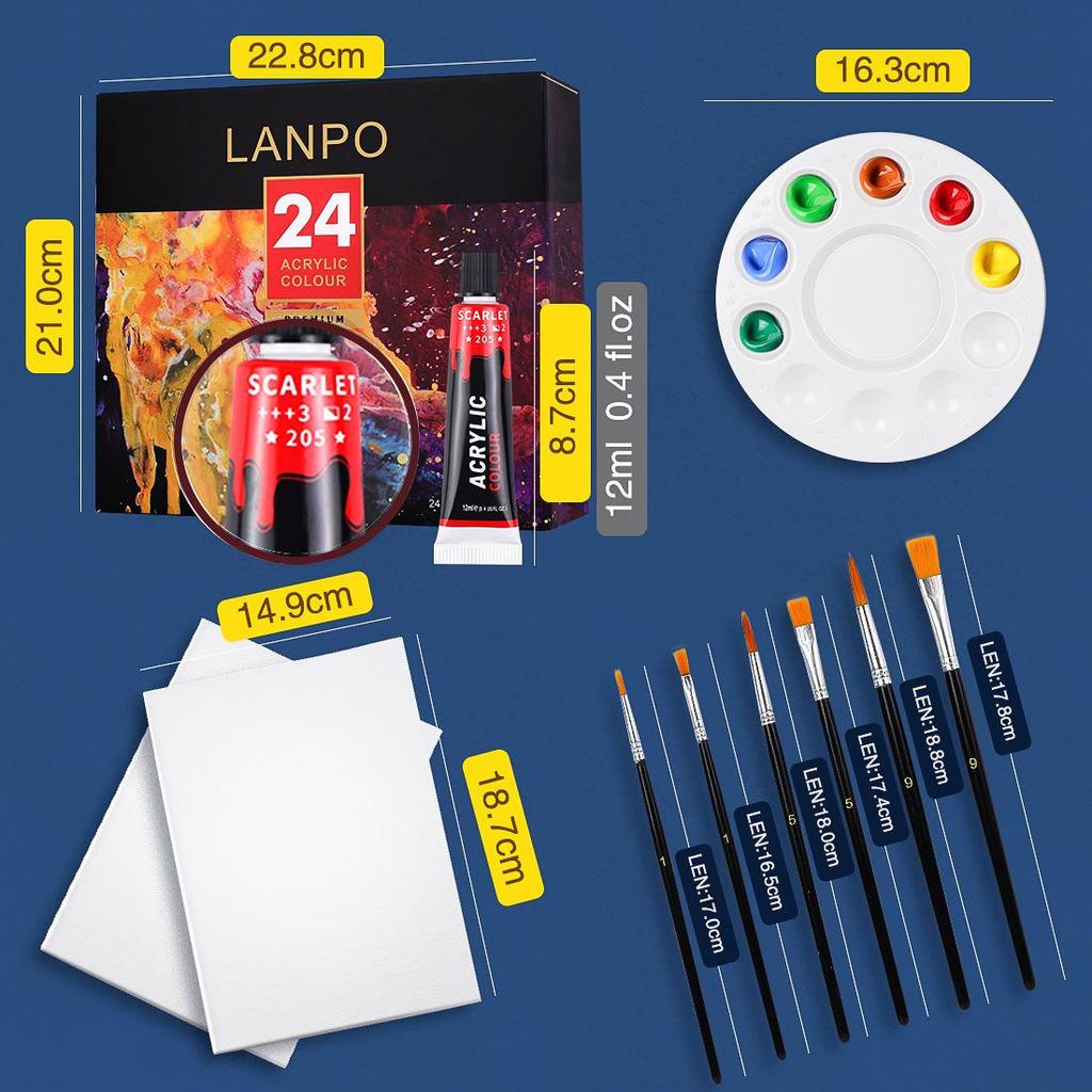Acrylic Paint Set: 12 or 24 Colors in 12ml or 60ml, Waterproof, Hand-Painting DIY Kit