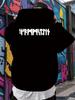 Black Hoodie with Bold White Letter Print - Casual Geometric Design