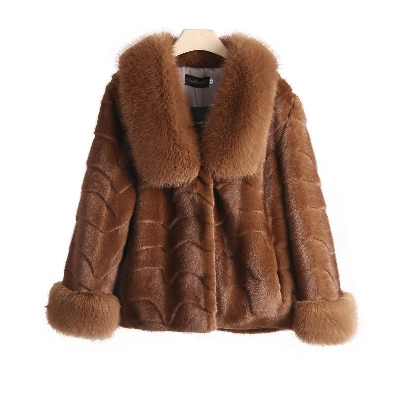 Winter Imitation Mink Coat Short Women's New Imitation Fox Fur Collar Mink Fur Coat Medium Mother Outfit