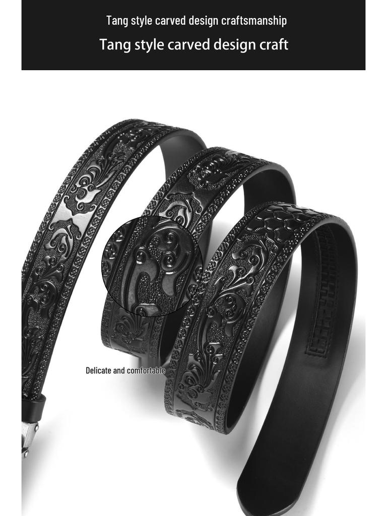 Men's Retro Dragon Head Genuine Leather Belt with Carved Embossed Design