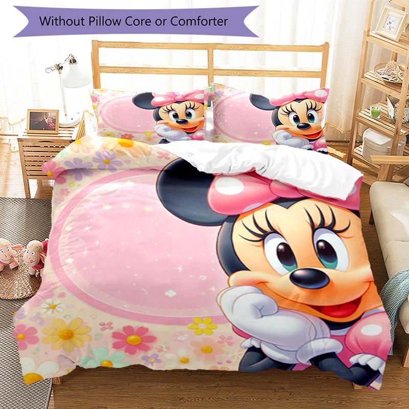 3pcs Minnie Bedding Set Duvet Cover Closure Includes 1 Duvet Cover & 2 Pillowcases, Soft and Comfortable for All Seasons.