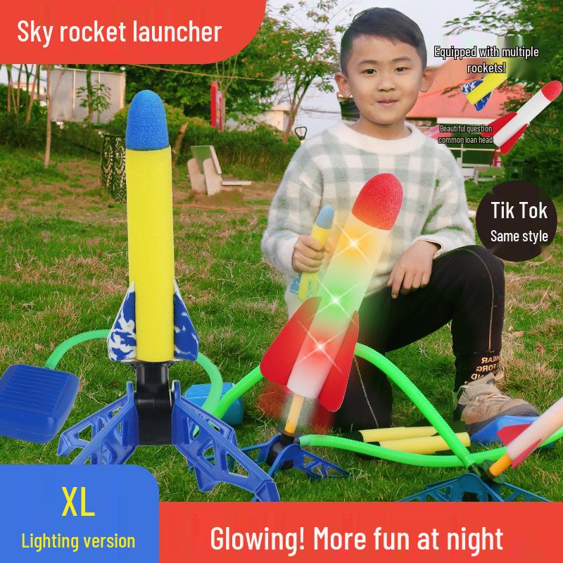 Grande Lanciarazzi Luminoso a Pressione per Bambini - Giocattolo Razzo Lampeggiante da Esterno