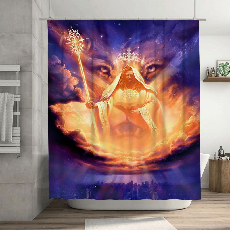 

Godly Shower Curtain With Spiritual Design For Bathroom Decorations Blue Clouds Rays Lighting W60H190(CM)-1 Pcs