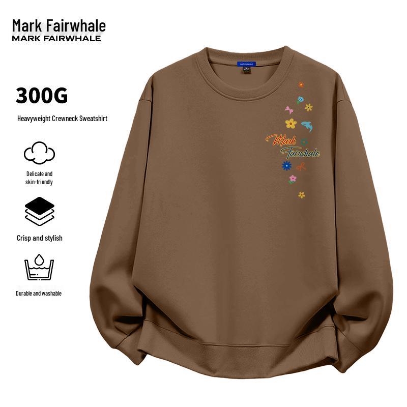 MARK FAIRWHALE Men's Retro Heavyweight Letter Print Crewneck Sweatshirt