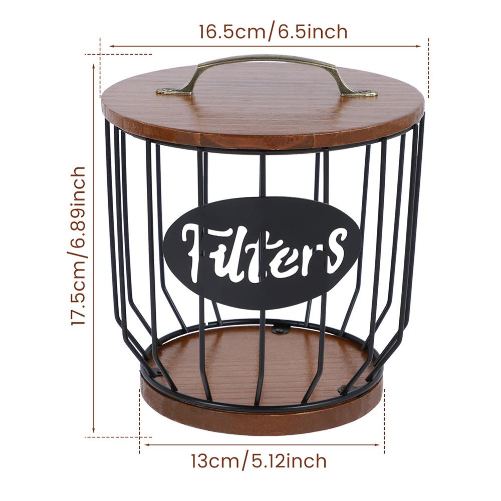 Coffee Capsules Holder Metal Large Capacity Coffee Pod Organizer with Wooden Lid for for Coffee Bar Counter Storage Container