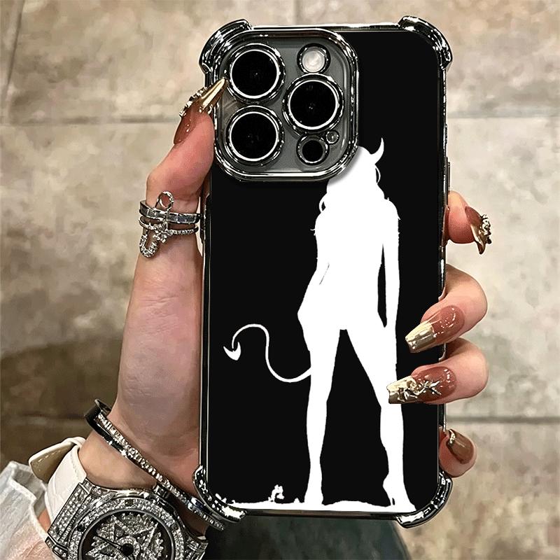 Coque de téléphone avec silhouette de fille diable, placage cool, pour iPhone 16 17 Pro Max Air 16E 14 15 Plus 12 13 Mini, housse anti-chute avec airbag