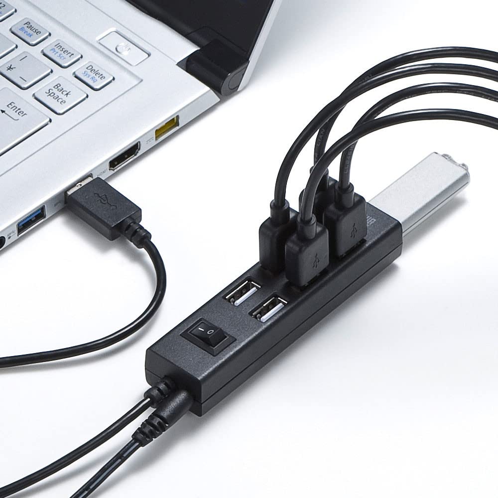 Sanwa Supply USB-Hub 2.0 (7 Anschlüsse, Schwarz) USB-2H702BKN