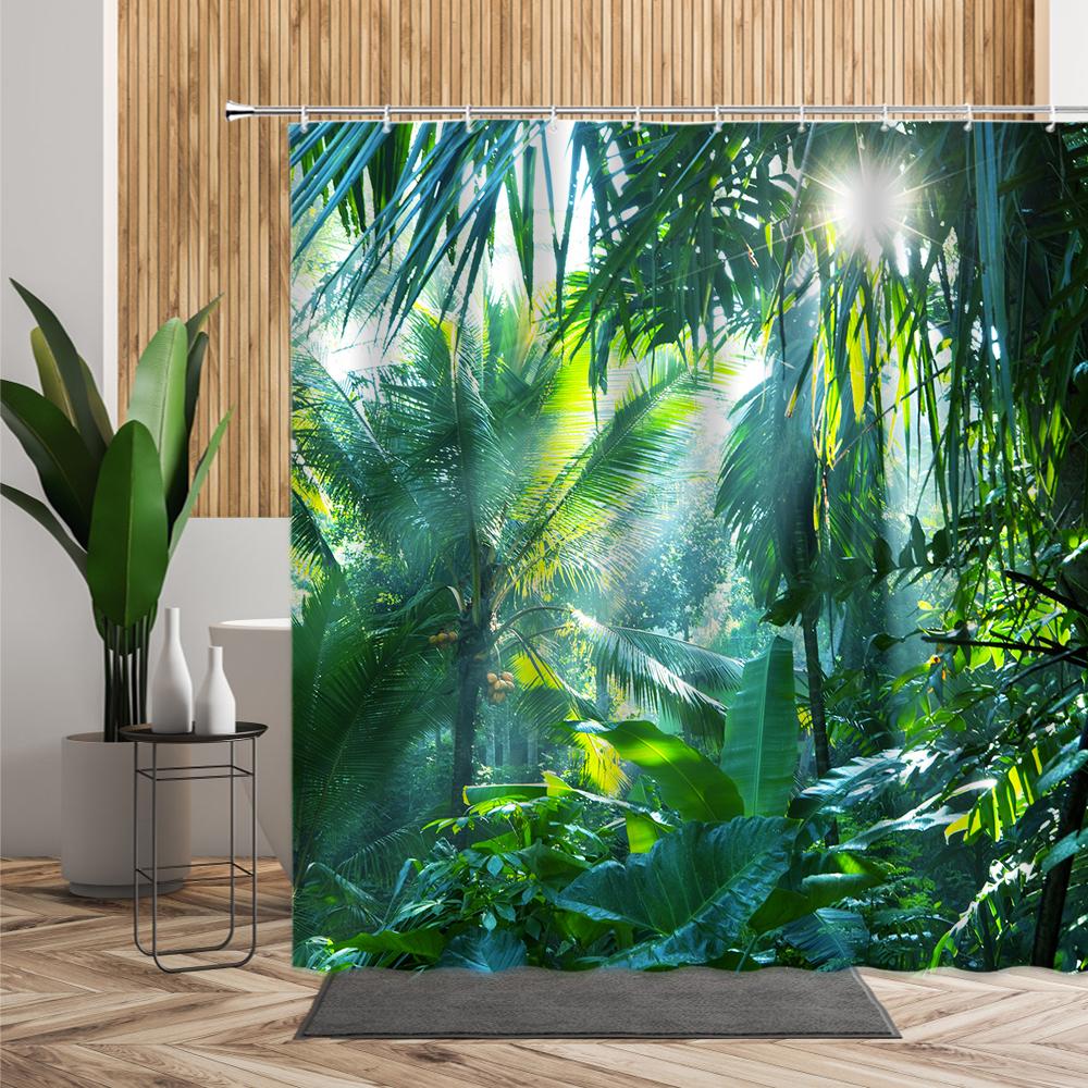 Green Jungle Shower Curtain Summer Forest Tree Bathroom Bath Decoration Home Decor Natural Landscape 3D Living Room Curtains Set