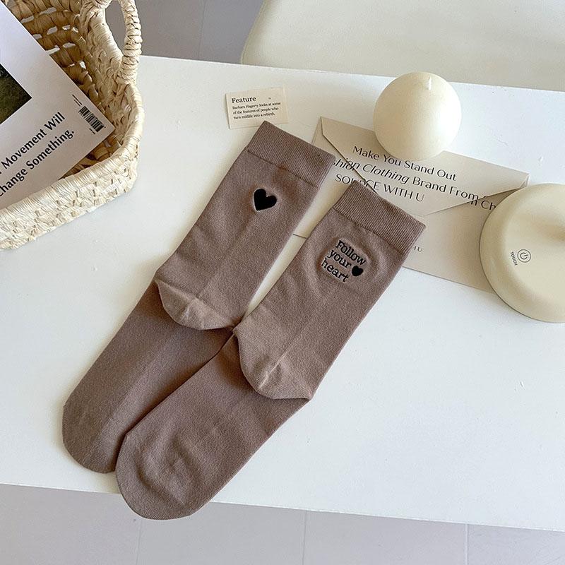

Women Heel Love Embroidered Socks AB Style Spring Summer Cotton Middle Tube Socks Ins Korean Girl Wild Long Pile Sock Footwear кавовий