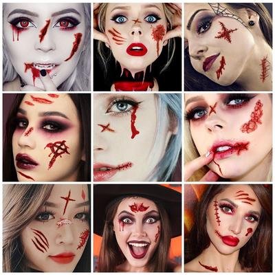 MIR WAY Halloweensky mejkap tetovanie rany tetovacia nálepka henna 10-dielna súprava, S 10-dielna súprava, 1 kus