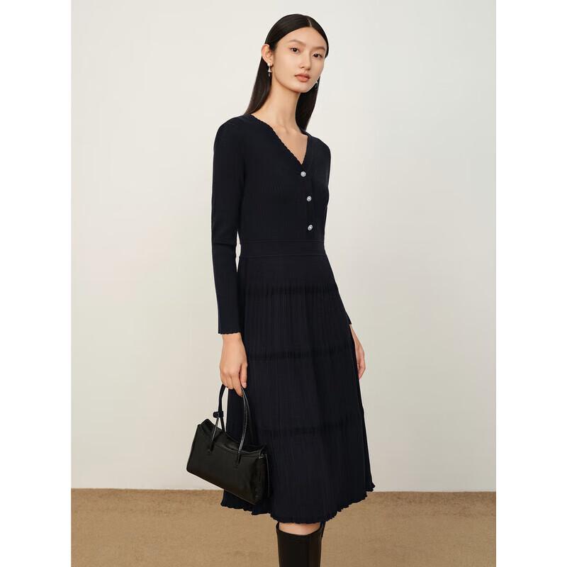 JZ Anna Coco Elegant V-Neck Puff Sleeve Wool Blend Sweater Dress