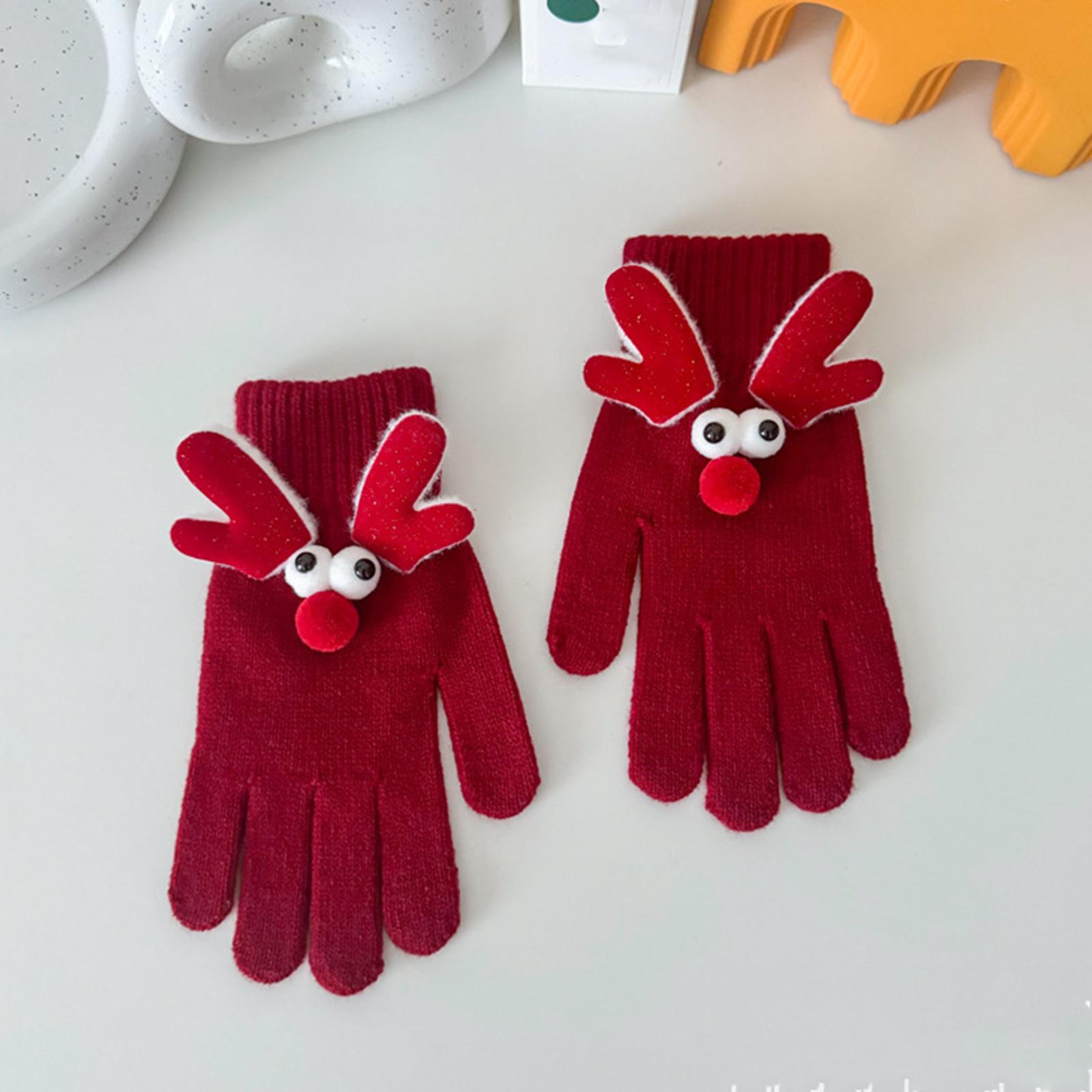 

Christmas Gloves Festival Personalized Antlers Cartoon Warm Touchscreen Gloves One Size червоний