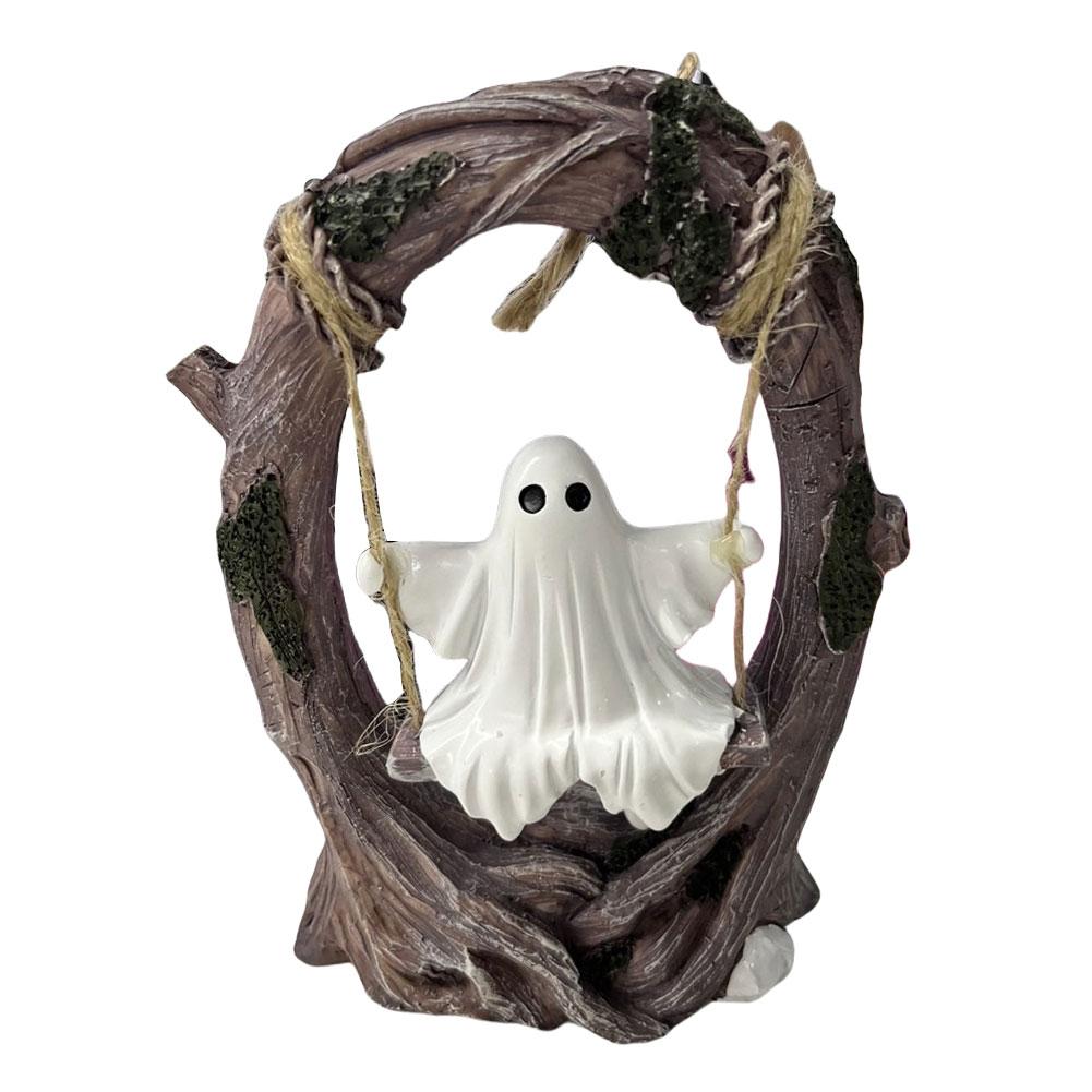 Halloween Swing Ghost Ornament Cute Ghost Figurine Funny Tree Hanging Ornaments Ghost Swing Decorations for Desktop Bookshelf