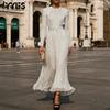 Moda damă primăvară toamnă imprimeu cu buline mâneci lungi decolteu cu talie înaltă rochii casual