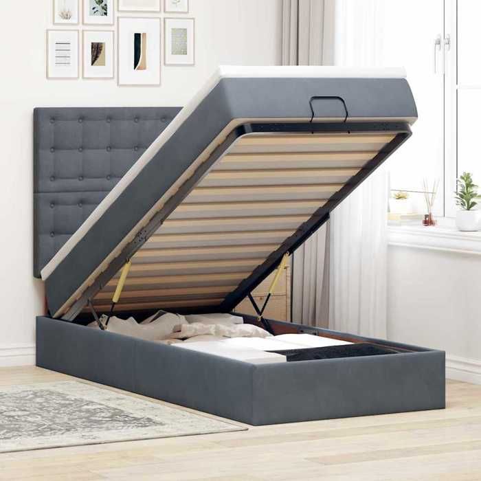 VidaXL Ottoman Bed Frame with Mattress Dark Grey 100x200 Cm Velvet, Bed Frame, Upholstered Bed Frame, Bed Frame 3314445