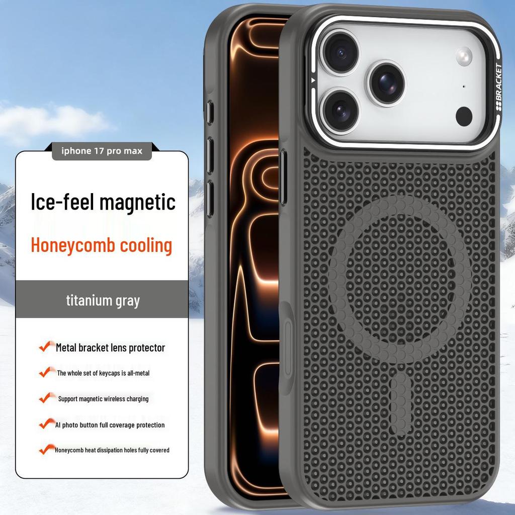 Custodia Magnetica con Dissipazione del Calore a Nido d'Ape per iPhone 16 Pro Max, Compatibile con Obiettivo Apple 15 e Supporto a Rete 14