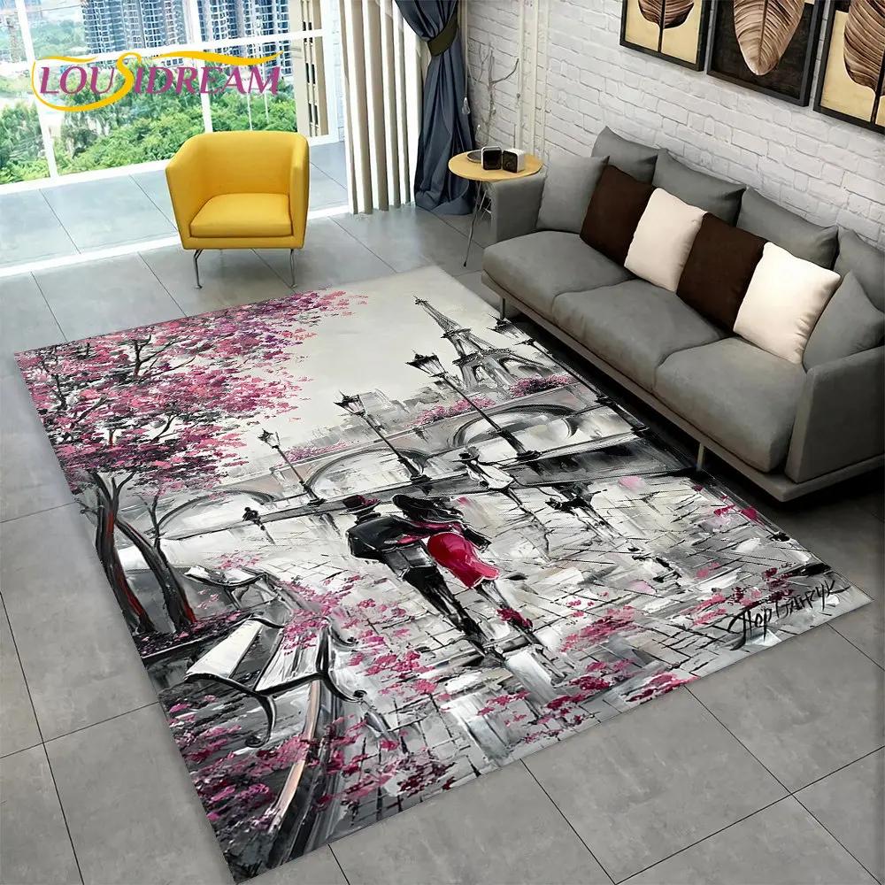 Frankrijk Parijs Eiffeltoren Romantische Kunst Gebied Tapijt, Tapijt Tapijt voor Woonkamer Slaapkamer Bank Deurmat Keuken Decor Antislip Vloermat