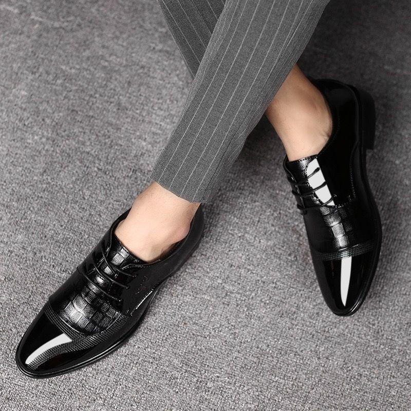 Brown Patent Leather Pointed Toe Social Shoe for Men Bright Upper Black Suit Trend Dress Shoes Man Official New Gentleman