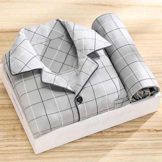 2 pezzi/set pigiama da uomo set stampa a quadri bavero manica lunga camicia monopetto elastico in vita pantaloni lunghi set vestibilità ampia tuta da casa
