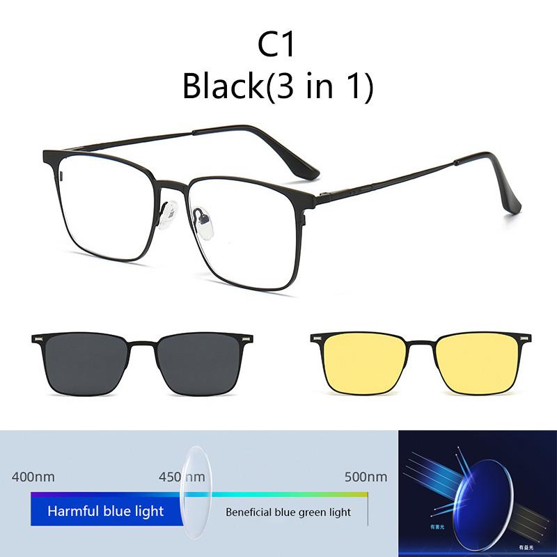 Metal 3 In 1 New Style Magnet Clip On Glasses Frame Trend Polarized Sunglasses For Men  Optical Computer Glasses Uv400