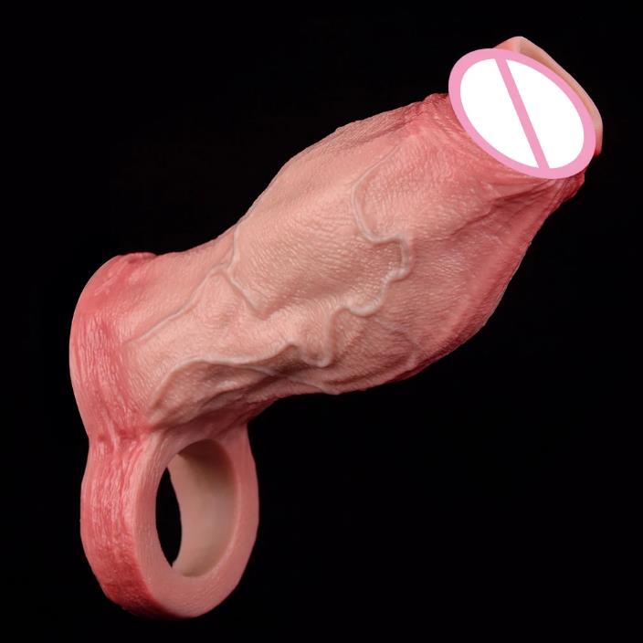 FAAK Realistic Penis Sleeve Size S M L XL Silicone Open-ended Dick Sheath Ring Realistic Hollow Dildo Sex Toy Cock Enlargement