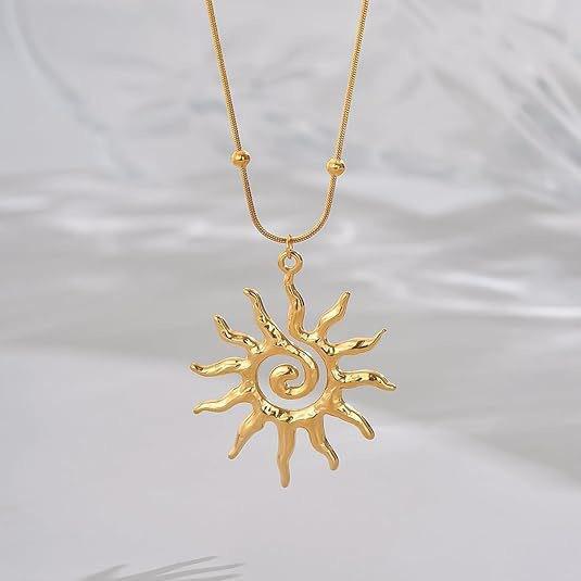 Vintage Chic Sun Shaped Pendant Necklace Earrings Stainless Steel Ring Fashion Jewlery Accessories Gift