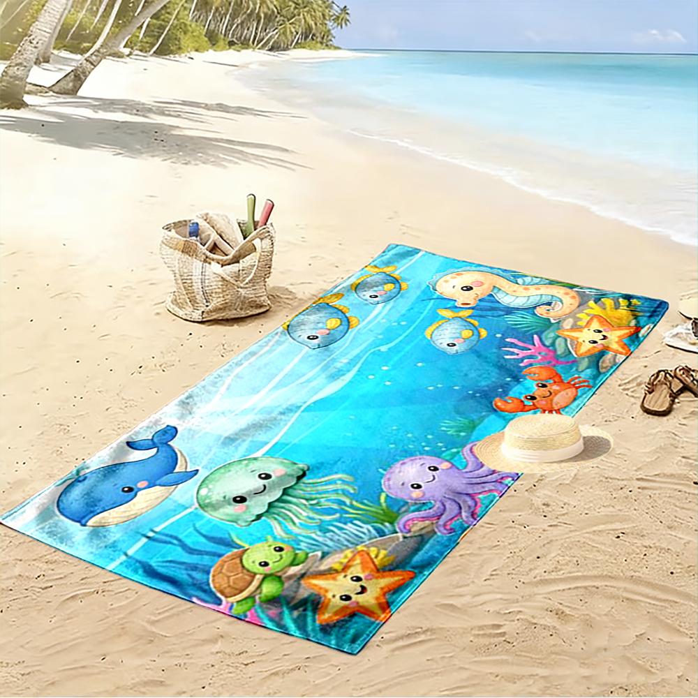 Cute Cartoon Sea Creatures Towel, Beach towel quick-drying for travel outdoor sports jogging beach and swimming