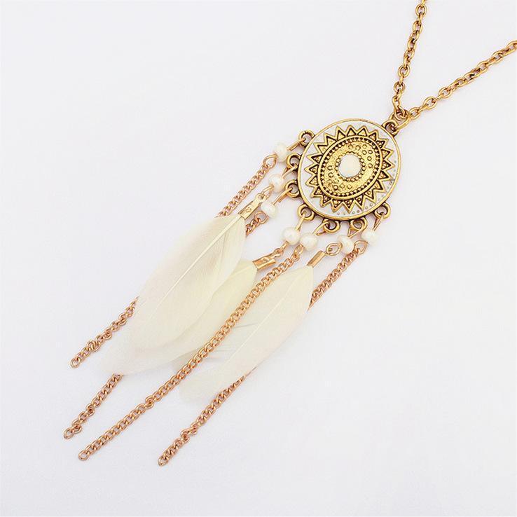 Wind Bohemian Painted Glazed Feather Fringed Earrings Fashion Temperament Women's Earrings Long Necklace Accessories