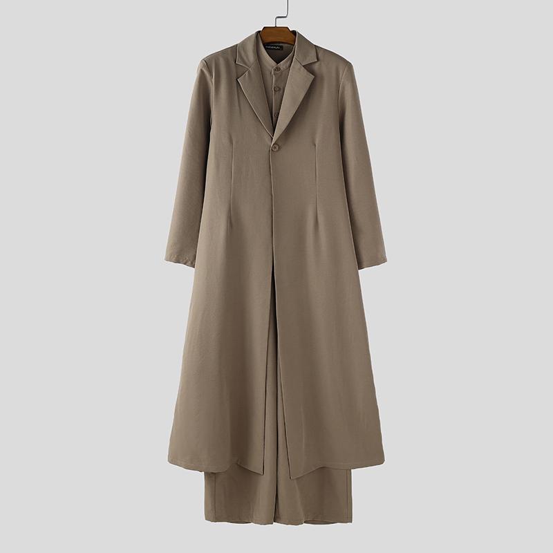 INCERUN Oversized Men Long Sleeve Shirts Long Jumpsuit Casual Two Pieces Sets Outfits