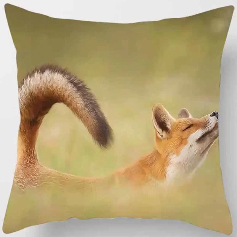 Fox Pattern Decorative Pillow Cover Car Sofa Square Cushion Pillow Cover
