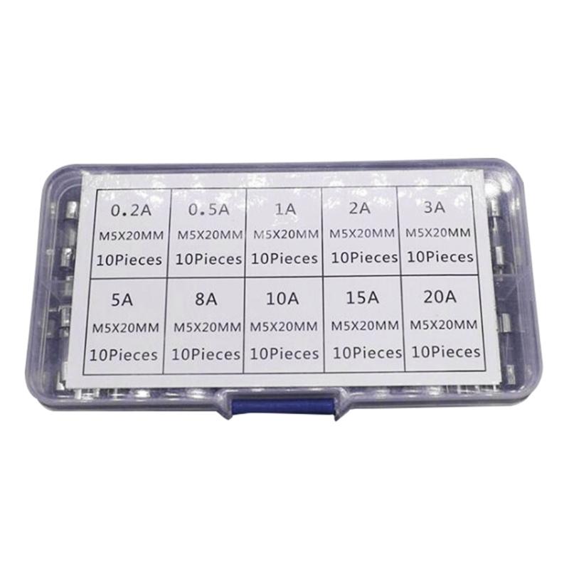 Pack of 100 Glass Tube Fuses Set Small Size Fast Glass Fuses for Home Appliances