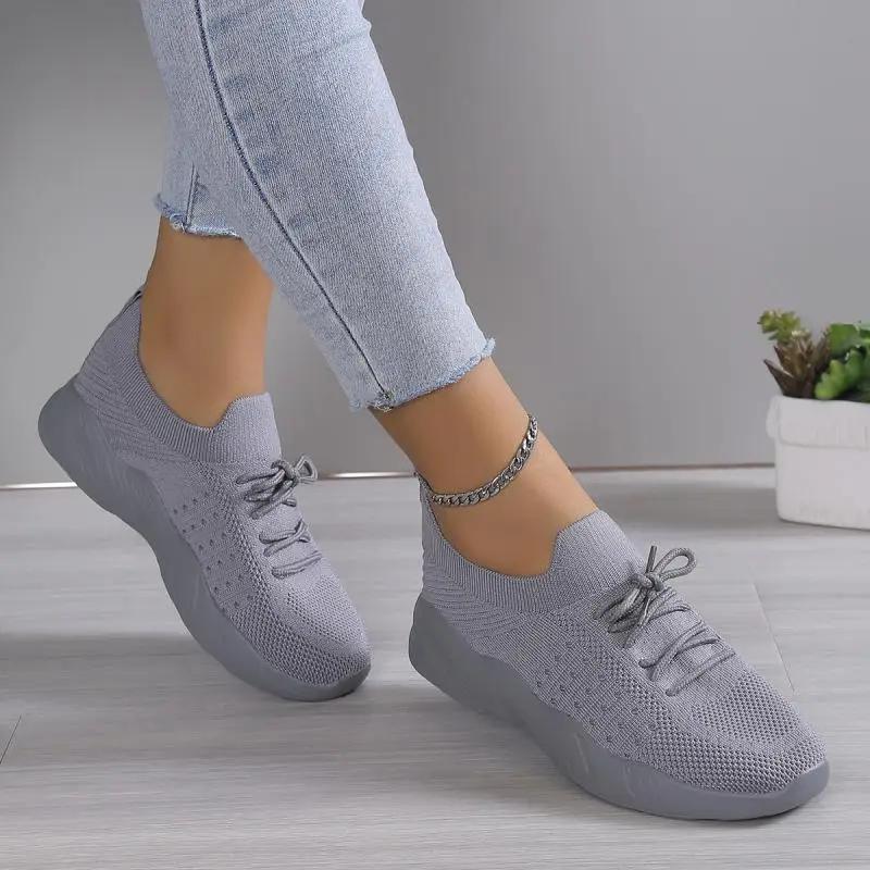 Fashion Womens Lace Up Breathable Tennise Sneakers Summer Solid Thick Bottom Non-Slip Sport Shoes 2025 Hot Seller Running Shoes Woman