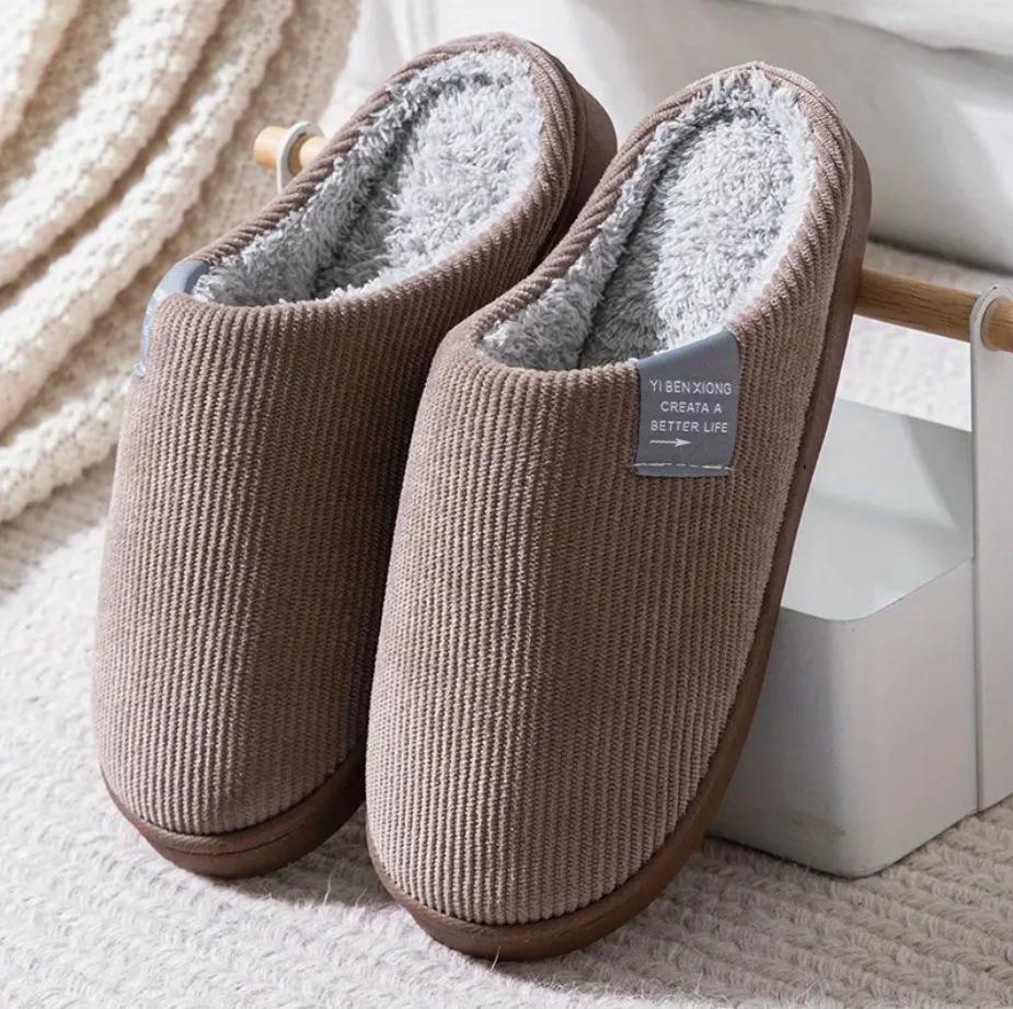 

Dongxin cotton slippers women s indoor home warm non-slip soft bottom simple silent velvet slippers men темно-коричневого кольору