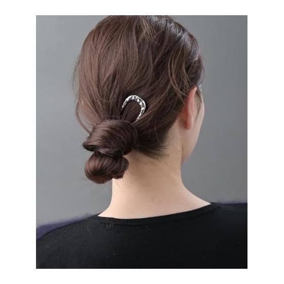 VINGTAINE Hammered Metal Double-Prong Hair Stick Comb for Easy Updos - Casual Chic Hair Accessory (Silver)