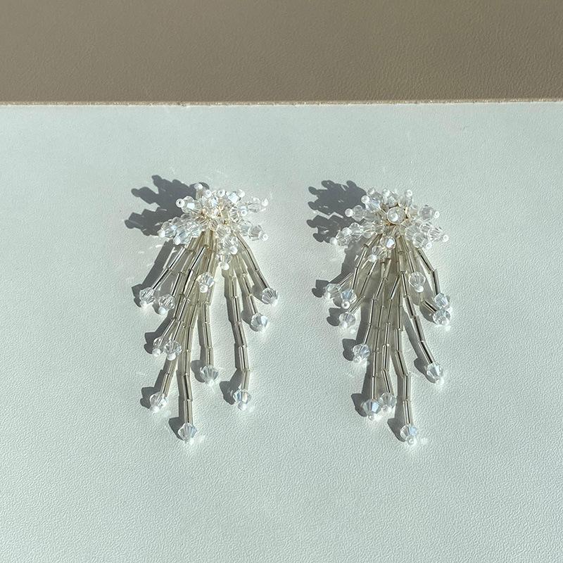 Glass Flower Tassel Earrings Light Luxury Premium Temperament Earrings Fashion Internet celebrity Same Fresh Earrings Women
