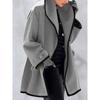European & American Women's Multicolor Round Neck Loose Hooded Wool Coat - Autumn/Winter Fashion