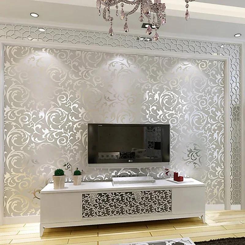 Non woven 3D Wallpaper European hook flower background wall bedroom living room el wallpaper wall papers home decor U61
