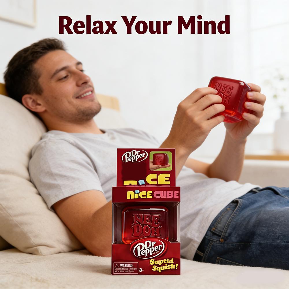 Dr Pepper X Nice Cube Squishy Stress Relief Toy Soft Squeeze Fidget Cube for Kids & Adults Anxiety Relief Sensory Toy
