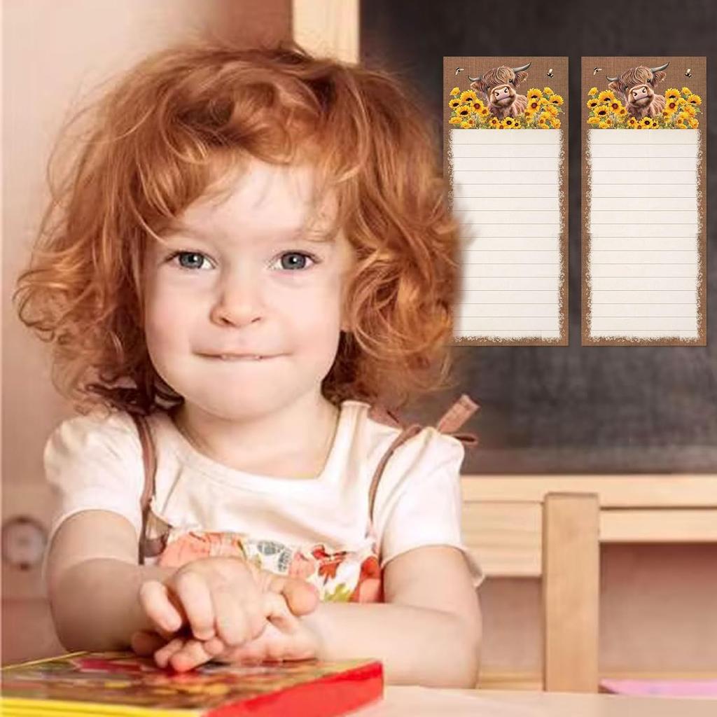 2Pcs Highland Cow Magnetic Notepads Rustic Cow Sunflower Bee List To-Do Paper Pad Brown Grocery Shopping List Memo Pad For Home Kitchen Fridge Decor