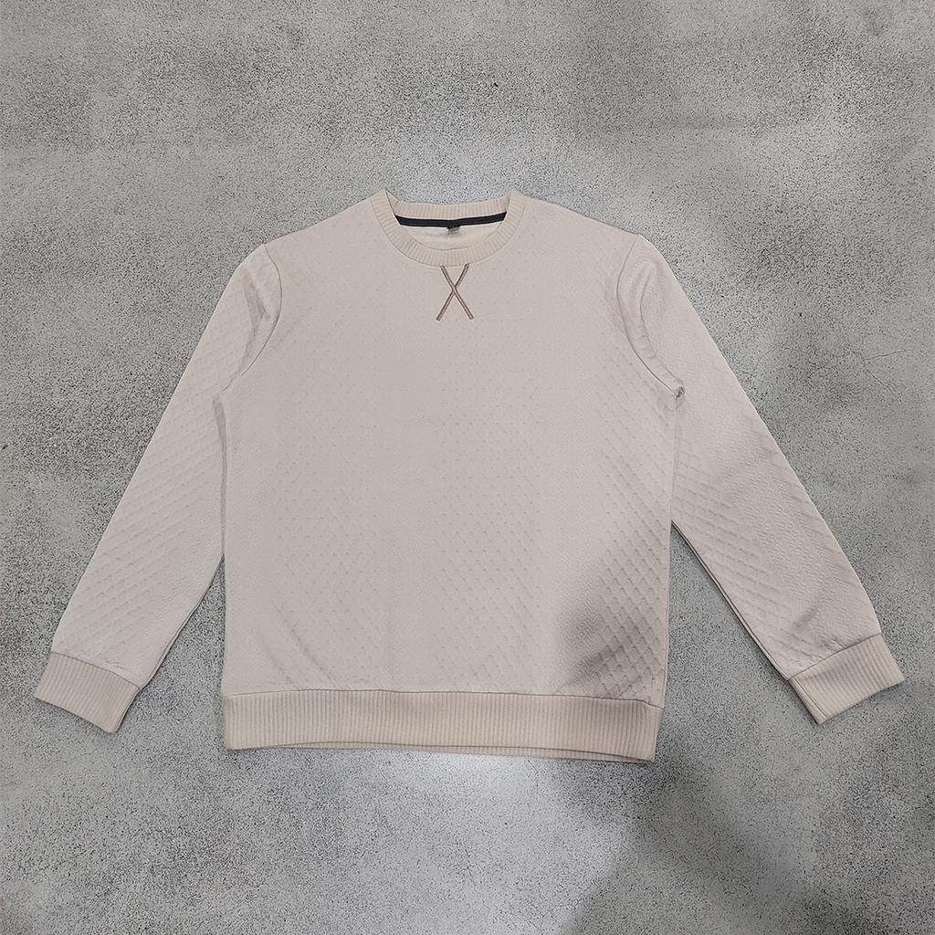 Men's Geometric Jacquard Textured Crew Neck Sweatshirt, Long Sleeve X Stitch Decor Casual Pullover Top for Daily Wear