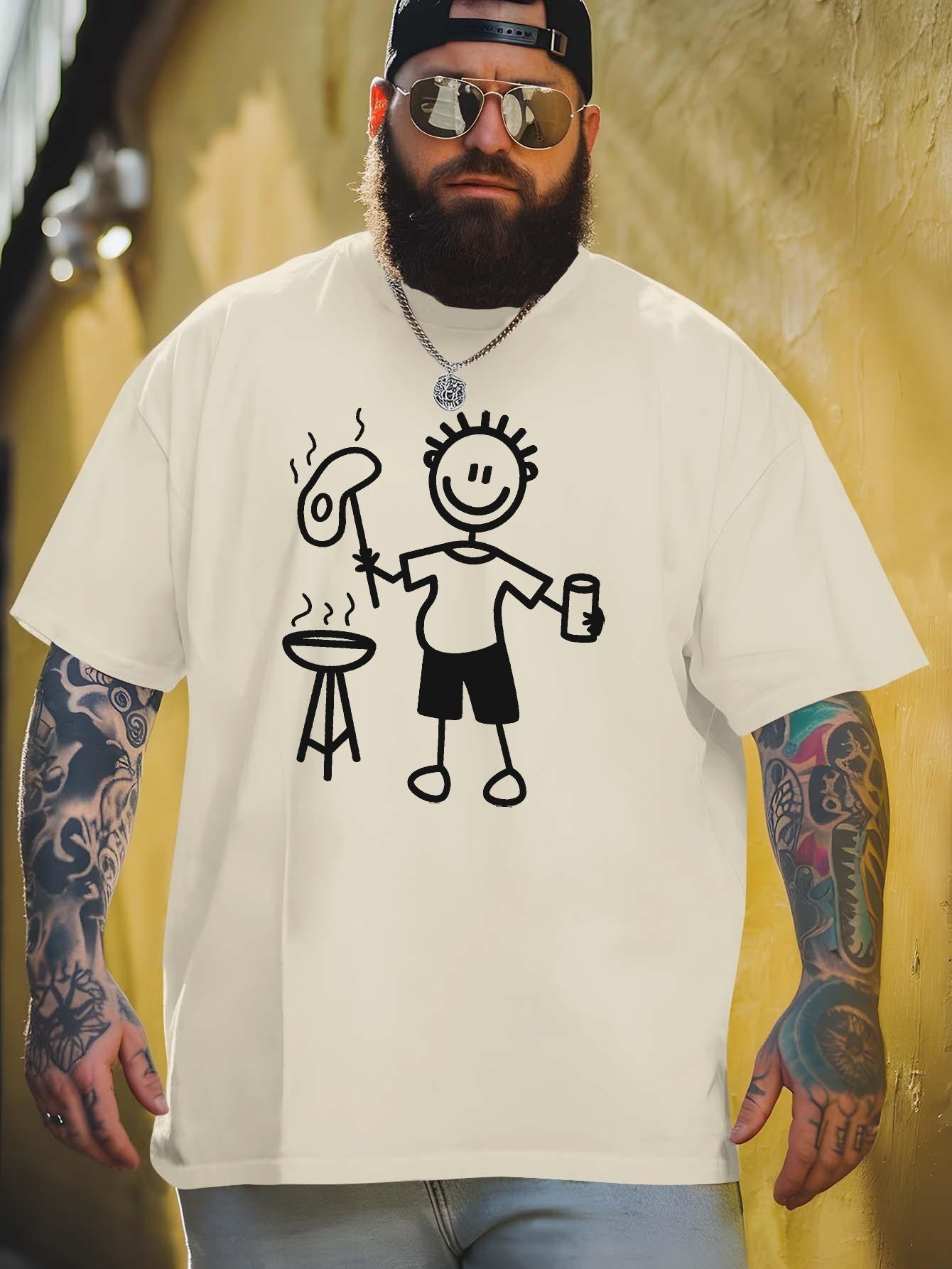

ZX Summer Mens Large Barbecue Pattern Tshirt Extra Large Casual Summer Tshirt with Barbecue Illustration 4XL