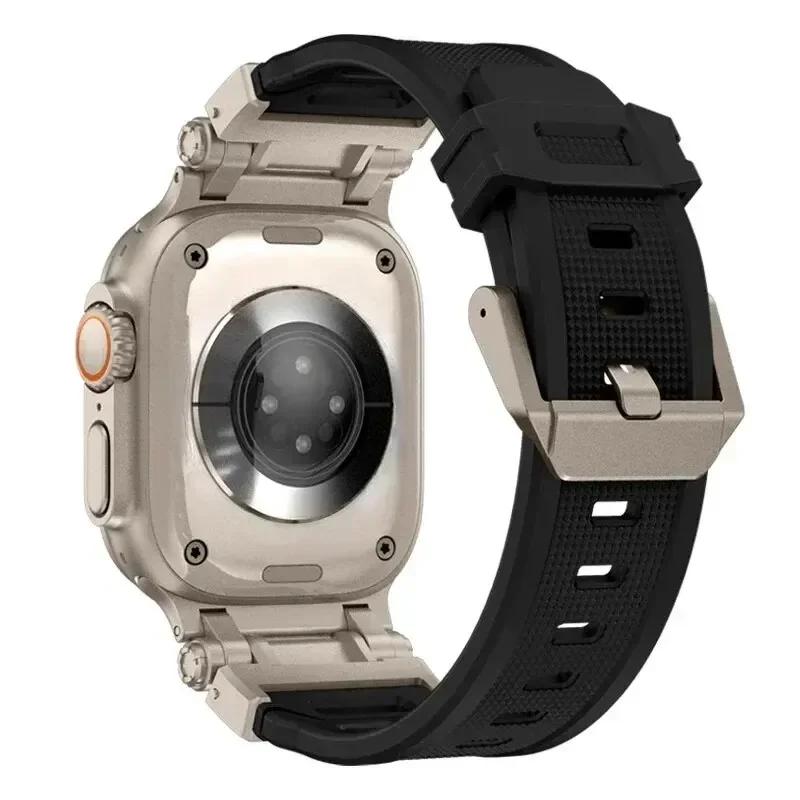 Soft Strap for Apple Watch Ultra 2 Band 49mm 45mm 44mm 42mm Metal Stainless Steel Connector TPU Bracelet Iwatch 9 8 7 6 SE 5 4